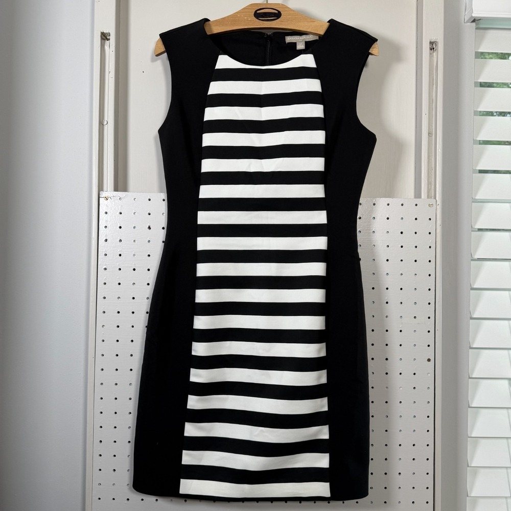 Banana Republic Sheath Dress Women's Black White Stretch Sleeveless Zipper - 2P